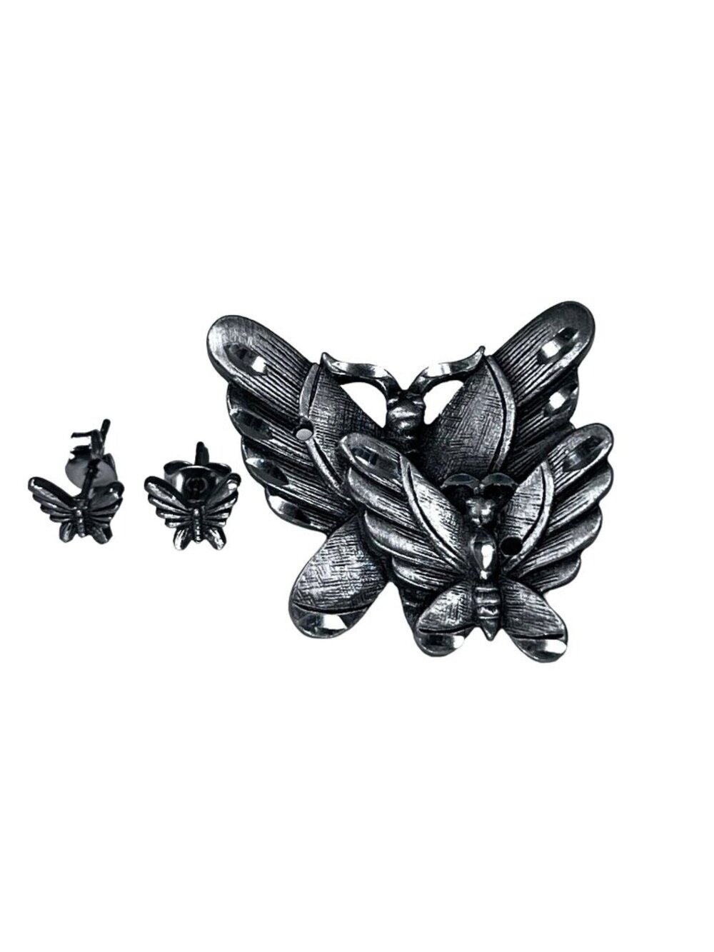 Vtg Butterfly Brooch Earrings Estate Set of 3 Silvertone Elegant Lightweight Pin